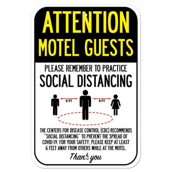 Signmission Public Safety Sign-Motel Guests Practice Social Distancing, Heavy-Gauge, 12" H, A-1218-25403 A-1218-25403 - main
